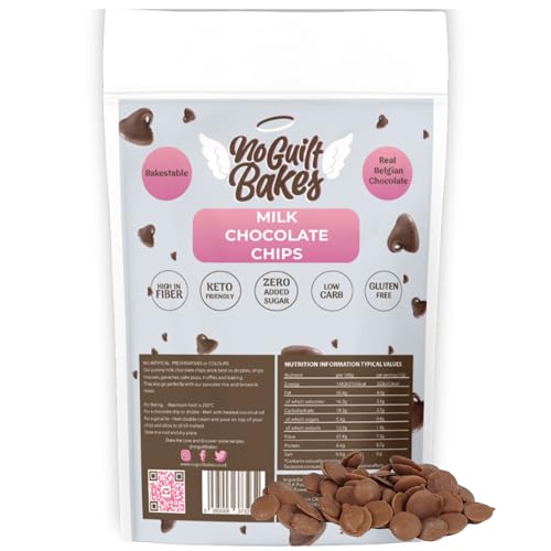 No Guilt Bakes | Sugar Free Belgian Milk Chocolate Chips | Perfect for Dipping & Baking | Keto Friendly | No Added Sugar | Authentic Disc Shaped Delight | Low Carb Indulgence | 210g Resealable Pouch