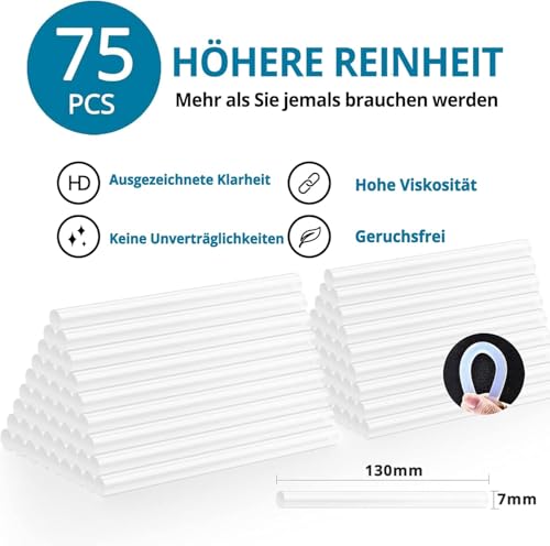Tilswall Heißklebepistole 50W mit 75 Klebesticks 7 mm x 130 mm, Heissklebepistole für Schule, Heimwerken, Kunsthandwerk und schnelle Reparaturen im Haushalt