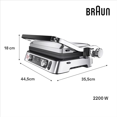 Braun MultiGrill 9 Pro CG 9160, Elektrogrill mit 2 unabhängigen Thermostaten, 3 Kochpositionen, spülmaschinenfeste Platten, integrierte Thermosonde, 2200 W, Schwarz/Edelstahl