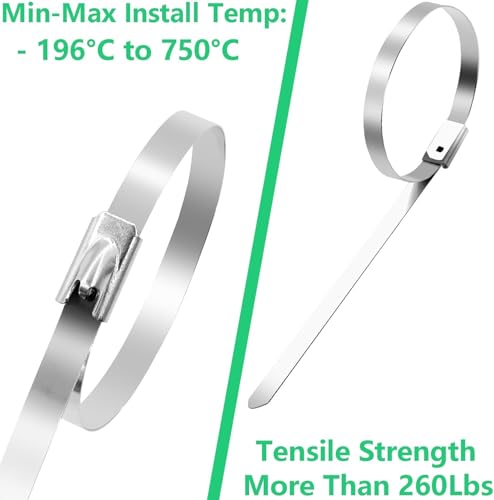 Image of Metal Cable Zip Ties 12 Inch Heavy Duty Stainless Steel Self-Locking Cable Ties for Machinery, Vehicles, Farms, Pipes, Roofs, Cables & Outdoor Applications (50)