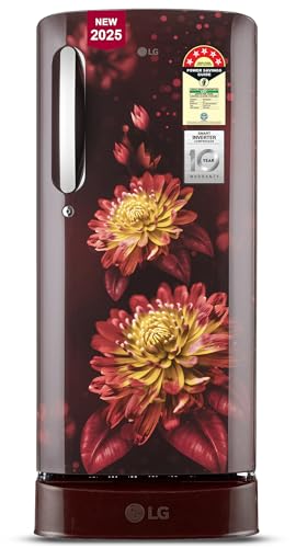 Image of LG 185 L, 5 Star, Direct-Cool, Smart Inverter Compressor, Single Door Refrigerator with Fast Ice Making (GL-D201ASFU, Scarlet Florance, Runs on Home Inverter, Moist 'N' Fresh & Base stand with drawer)