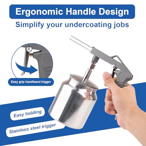 Image of Undercoating Spray Gun Kit with 25oz Suction Feed Cup | Pneumatic Automotive Sprayer for Truck Bed Liner, Rubberized Undercoat, Rust-Proof & Chip Guard Paint
