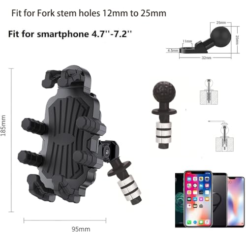 Image of Motorcycle Phone Holder for 13mm- 19mm Fork Stem Hole,Smartphone 4.7''-7.2'' Motorbike Mirror Seat Phone Mount (E-Mirror Mount)