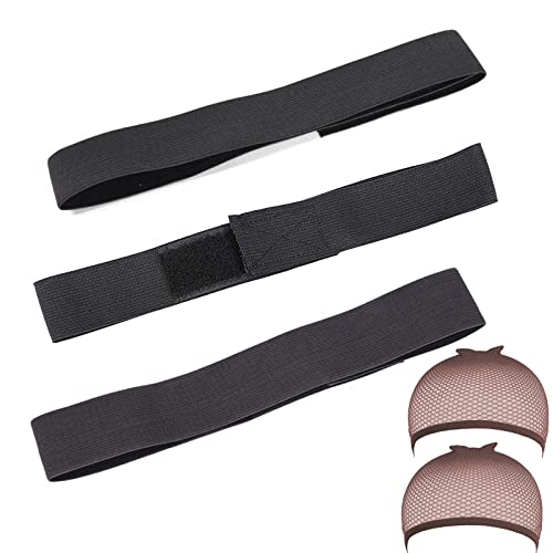 5PCS Elastic Bands for Wig Edges with 2 PCS Dark Brown Stretchy Nylon Wig Caps, Elastic Headband Edge Laying Band For Closure Frontal Wigs Edge Slayer (black+brown)