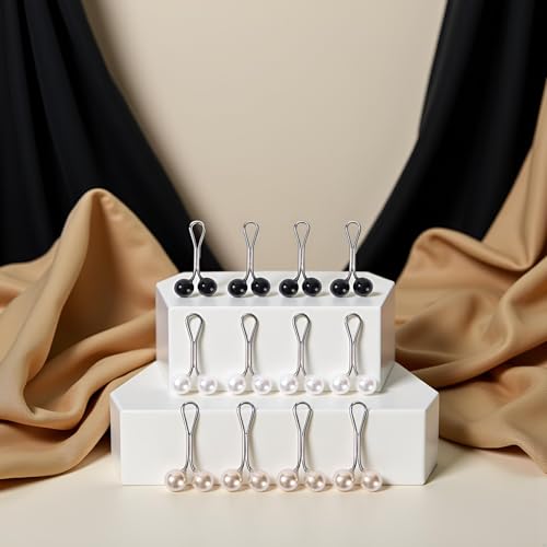 Image of 12Pcs Multicolor Headscarf Pearl Pins Clips U Shape Hijab Scarf Lady Muslim Scarf Shawl Clips Scarf Brooches Pin Jewelry Accessories(Black&White&Gold) Women's Brooches and Pins