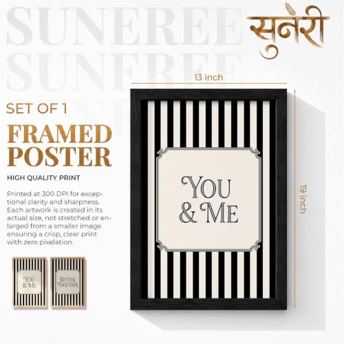 Image of Suneree You and Me Better Together Wall Art Set of 2 Framed Paintings | Couple Quote Black White Vintage Poster | Bedroom Home Decor (Art 21, 13x19 Inches, Black)