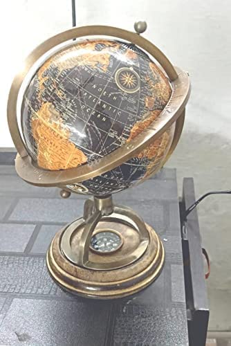 KAPLAR Antique Brass Educational World Globe With Compass - Political Map for Home Decor, Office, Kids & Students (12 Inch - Black)
