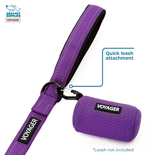 Image of Best Pet Supplies Dog Poop Bag Holder Leash Attachment with Reusable Dispenser for Travel, Walking, Park, and Outdoor Use, Durable with Clip-On - Purple, Mesh Dispenser w /15 Bags