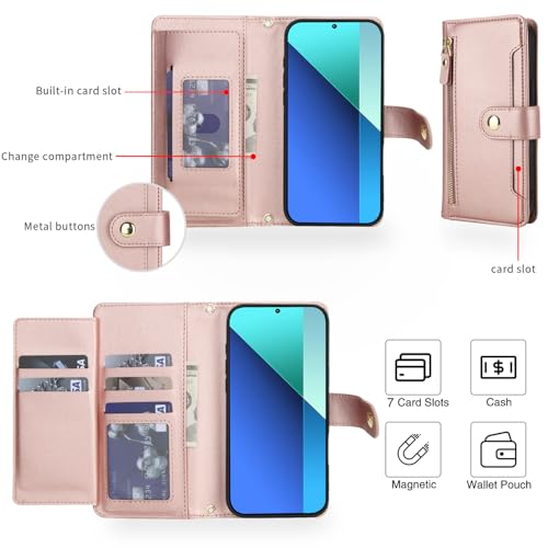 Étui Xiaomi Redmi Note 13 4G anti-piratage RFID cuir robuste pliable or - 3