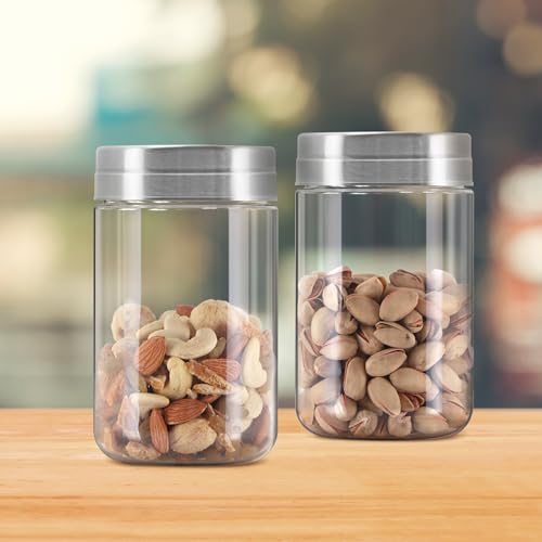 Image of MILTON Steel Seal 750 Airtight Food Grade Modular Plastic Container | BPA Free, Stackable & Transparent | Wide Mouth with See-Through Lid | Ideal for Cereals, Pulses, Spices, Set of 3, 750 ml each
