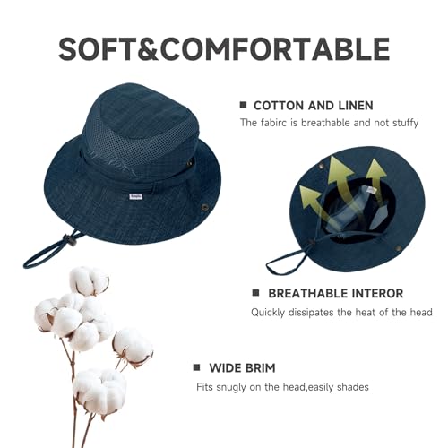 Cotton Sun Hat UV Protection Summer Hats Beach Hat Safari Boonie Hat Foldable Fishing Hat with Breathable Mesh and Adjustable Chin Strap