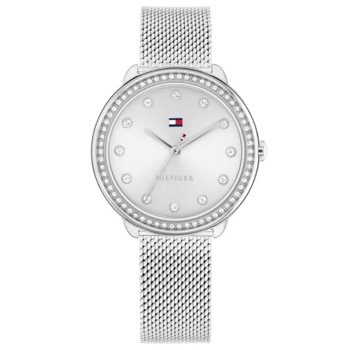 Tommy Hilfiger Uhr mit DREI-Zeiger-Quarzwerkfür Damen mit Silbernes Edelstahl-Mesh-Gliederarmband – 1782698