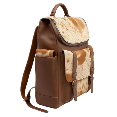Trahide – Backpack Cowhide Hair-On Light Brown & Brown Leather Pockets | 14” x 13” Inches – Pick yours - Option 22