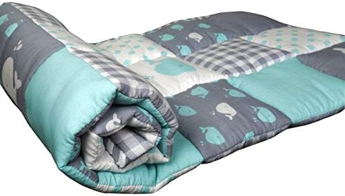 RAJRANG BRINGING RAJASTHAN TO YOU Plush Toddler Blanket 97x127 cm Soft Cot Comforter for Boys and Girls Cotton Baby Cradle Quilt Whale Print Toddler Stroller Baby Blue