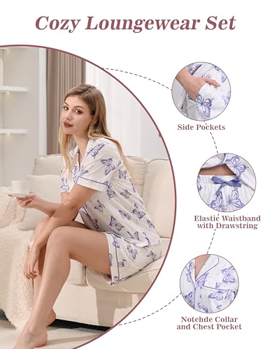 Image of NAP BOUND 100% Cotton Pajamas for Women Sets 2 Pieces Pjs Button short sleeves with Pockets Soft Sleepwear Loungewear XS-XXL