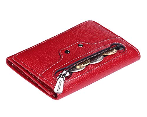 AINIMOER Small Leather Wallet for Women, Slim Compact Credit Card Holder RFID Blocking Wallets Organizer with Coin Pocket, Lichee Wine