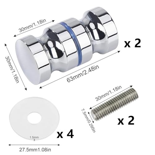 Miniatura 2 de Ericrise 2 Pares Pomos Para Puertas, Tirador De Puerta De Ducha, Manijas De Puerta De Vidrio De Aleación De Aluminio Manija De Puerta Corredera, Piezas De Repuesto Para Cabina De Ducha