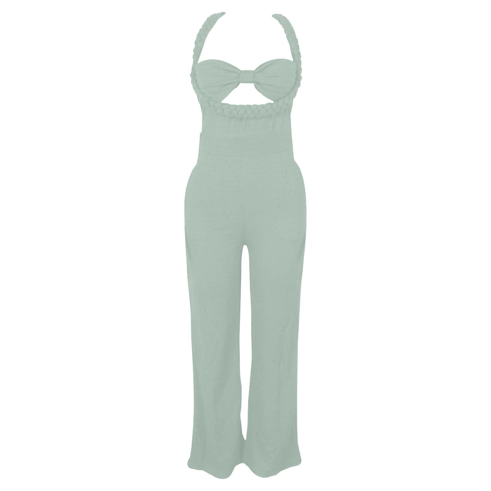 Jumpsuit Damen Sommer Elegant, Lang Overall Damen, Einfarbiges Ärmellos Playsuit Outfit Frauen Komplett, Romper Einteiler Kostüm, Overall Damen Festlich Hochzeit Dünn Funky Damen Jumpsuit für Party