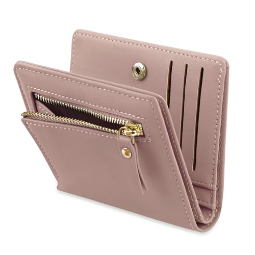 Binlava Geldbörse Damen, kleines Portemonnaie aus weichem PU-Leder, Mini Geldbeutel mit Reißverschluss und Kartenfächern, für Kreditkarten, Münzen und Geldscheine (Rosa)