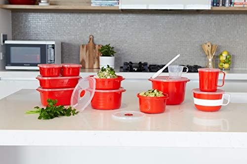 Decor Microwave Safe Plastic Jug with Lid | Microwaveable Bowl with Handle | Large Gravy Jug 2000ml - RED