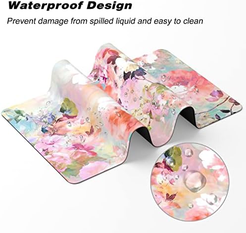 Atufsuat Extended Gaming Mouse Pad, XXL Large Desk Pad 30 x 14 Inch, Big Computer Keyboard Mousepad, Waterproof Mouse Mat with Stitched Edges and Non-Slip Base for Women Office Gaming, Flower