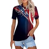 CHRATLHI Red White and Blue Shirts for Women Button Down Polo Shirts Short Sleeve Patriotic Basic Tees Lapel Collared Golf T Shirts for Work American Flag Summer Tops 2025 Trendy Dark Blue XL