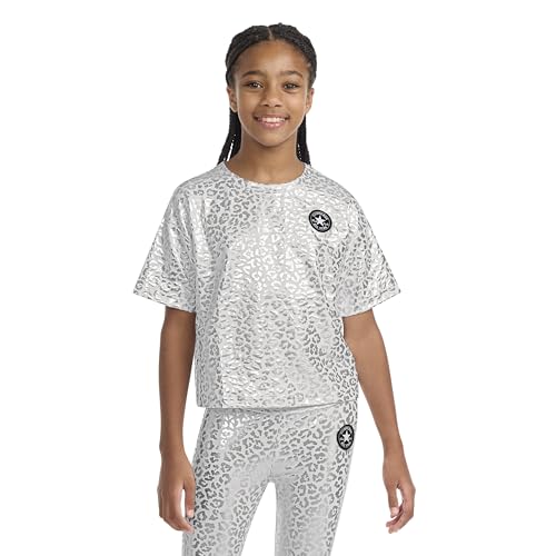 Converse Girls' Shine Boxy T-Shirt, White, Medium
