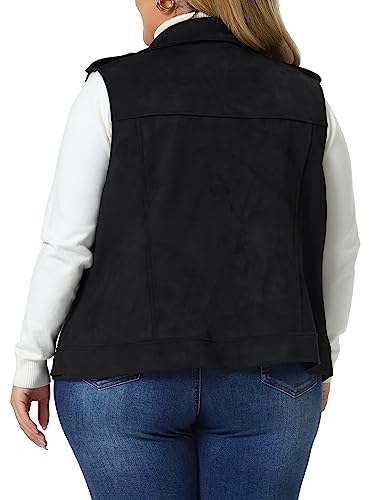 Agnes Orinda Plus Size Faux Suede Vests for Women Winter Utility Moto Biker Sleeveless Lapel Zipper Jacket Vest4