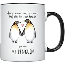 YouNique Designs Penguin Coffee Mug - 11 Oz, I Love You Gift for Him Her, Just Because for Him, Sentimental for Boyfriend Girlfriend, for Men Who Have Everything Black Handle