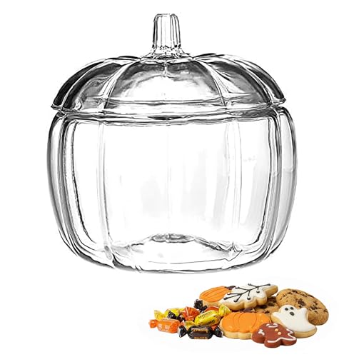 Image of Chabrias Ltd Halloween 70 oz Clear Glass Pumpkin Jar, Halloween Sweet Bowl, Candy Bowls, Pumpkin Jar With Lid, Punch, Cookies, Sweets, Snacks, Organisation, Candle Making