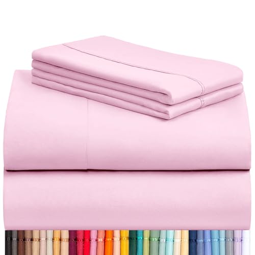 Image of LuxClub 4 PC Sheet Set Bed Sheets Deep Pockets 16 inch Eco Friendly Wrinkle Free Cooling Machine Washable Hotel Bedding Silky Soft - Powder Pink King