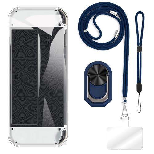 ESACMOT [4 in 1] �P�[�X Nintendo Switch OLED �Ƃ̌݊�������A�X�g���b�v�A���X�g�o���h�A�����O�t���A�ϏՌ��ی�J�o�[���s�p�Z�b�g (�N���A�P�[�X + �u���[�Z�b�g)