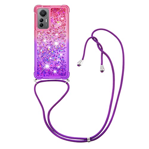 Custodia per Xiaomi 12 Lite 5G con Cordino Glitter Bling Liquido Cover Sparkly Protettivo Morbido Brillantini Quicksand Cellulare Custodie con Cordoncino Case silicone tpu