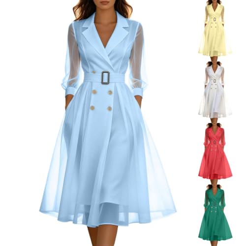 Formal Midi Dresses For Women Corset Lapel Collar 3/4 Sleeve Chiffon Dress - image 1