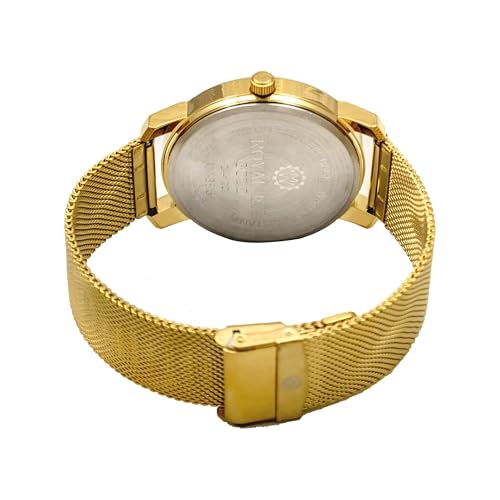 Image of Royalex Mens Golden Watch with Mesh Chain and Green Dial with Roman Numbers