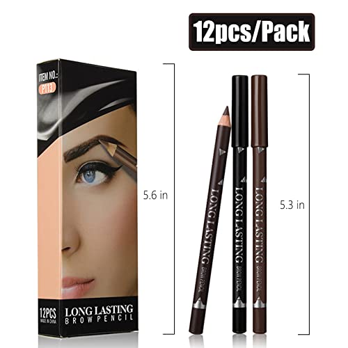 Dark Brown Eyebrow Pencils Set, 12Pcs Waterproof Eye Liner Pencils，Long-Lasting Dark Brown Eyeliner Pencil Set, Easy To Color Eye Brow Pencils For Women Eye Makeup Pencil #TOP5