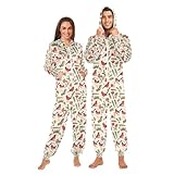 Pijama tipo mameluco para mujer, pijama con capucha, pijama de otoño, Navidad, pájaros, acebo, abeto, bayas, beige, ropa de dormir, Christmas Birds Holly Spruce Berry Beige, XL
