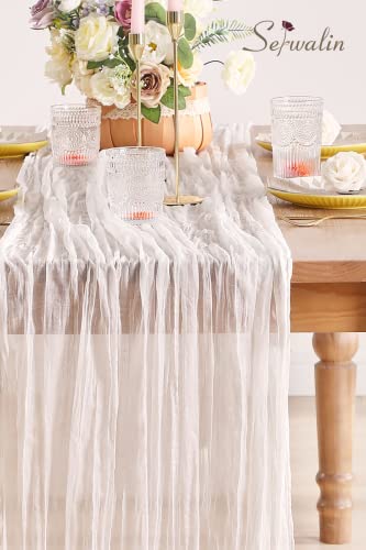 Serwalin 10Pcs Cheesecloth Table Runner 13Ft X 35" Gauze Table Runner For Wedding Reception Bridal Shower Baby Shower, Farmhouse White Table Runners 157”Rustic Boho Party Table Decor #TOP3