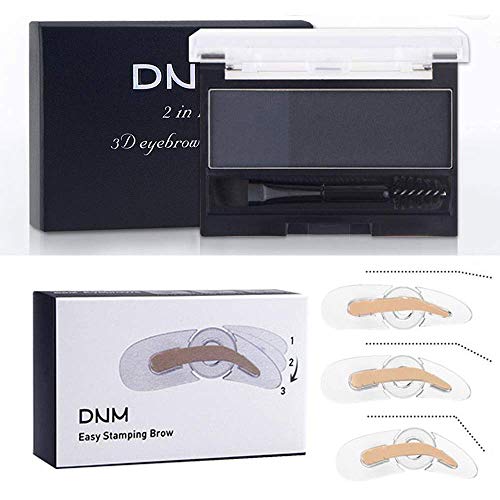 DNM Adjustable Perfect Eyebrow Stamp Waterproof and 3D Eyebrow Powder Set with Eyebrow Brush ,Eye Brow Stamp Kit Eyebrow Stamper Set Waterproof Instant Eyebrow Stamp on Eyebrows (Light gray + Black)