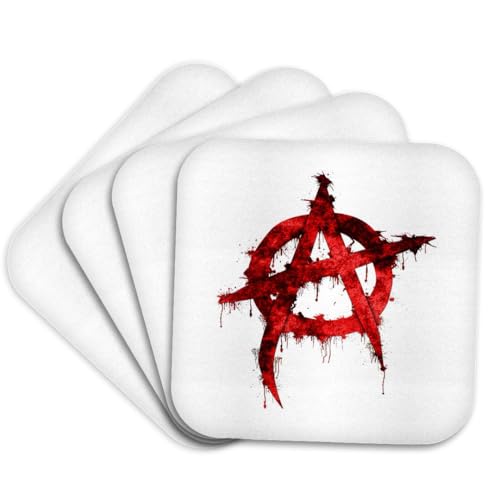 3dRose Anti-Government Anarchy grafetti Symbol in Dripping red Paint. Set of 4 Coasters - Cork