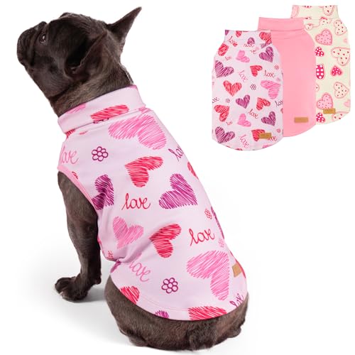 KYEESE 3Pack Valentines Dog Sweater, Soft Dog Sweaters for Small Dogs, Stretchy Dogs Sweatshirt, Fleece Pet Clothes, Warm Turtleneck Small Pet Sweater, Comfy Pets Shirt Vest,L