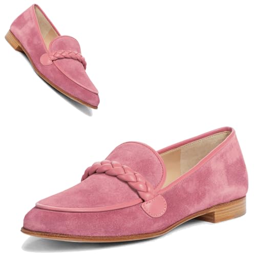 Image of MOOMMO Women Comfortable Suede Loafer Flats Round Closed Toe Slip On Penny Loafers Knitted Strap Oxford Loafer Shoes for Office Ladies Work Daily Casual Club Driver Flats Spring Elegant 4-11 M US