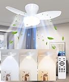 Benss Ceiling Fans With Lights And Remote, 24'' Dimmable Low Profile Ceiling Fan With Light, Socket Fan Light 2000 Lms, 3 Colors 3000K-6500K, Flush Mount, Quiet For Bedroom, Kitchen, Living Room,white