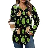 Womens Bodysuit Tree Branches Leaves Cute Sloth T Shirts Long Sleeve Hoodie V Neck Pullover Tops, 2026