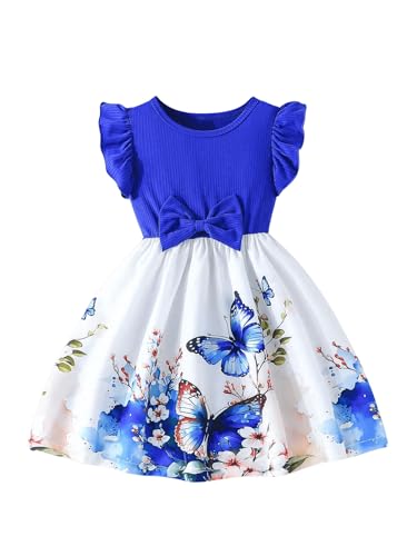 WDIRARA Toddler Girl's Butterfly Ruffle Cap Sleeve A Line Dress Birthday Party Bow Flared Dresses