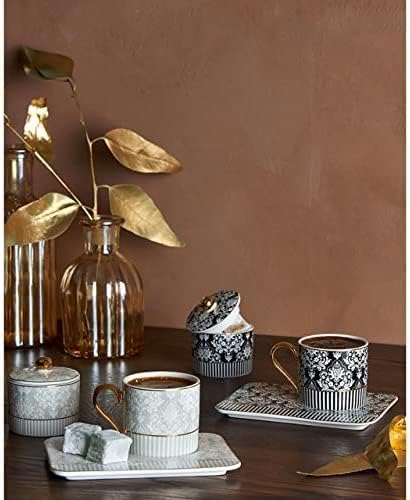 Karaca Queen White Turkish Coffee Cup Set for 2 People, 2X Espresso Cup and 2X Saucer with, Robust Mocha Cup, Thick Drinking Rim, Espresso Cups, Porcelain