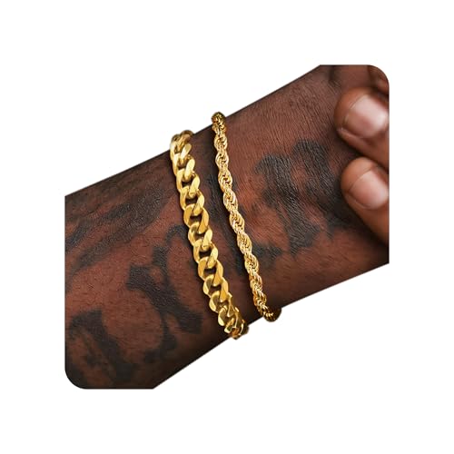 PEALICIOUS Gold Bracelet for Men, Stainless Steel Gold Cuban Link Rope Chain Bracelet for Men as Waterproof Gold Jewelry for Men, 7.9' Pulsera de Oro para Hombre Mens Accessories