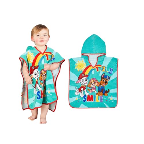Paw Patrol Poncho Serviette éponge 100% Coton 12 Mois + Super absorbante Lavable en Machine 50 x 50 cm Unisexe bébé Bain Plage Natation Serviette pour Enfants avec...