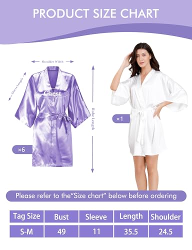 Image of EPLAZA 7Pcs Bride Bridesmaid Robe Set women satin robe Wedding Bridal Party | Soft Satin Silk, Short Sleeve, Lightweight breathable, Fits 100-150lbs, Gifts for wedding day bachelor party
