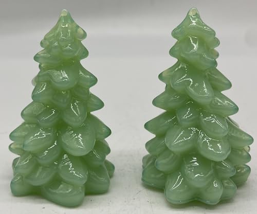 Holiday Christmas Trees - Lot of 2 Small Trees - American Made - Mosser Glass USA (Jade)
